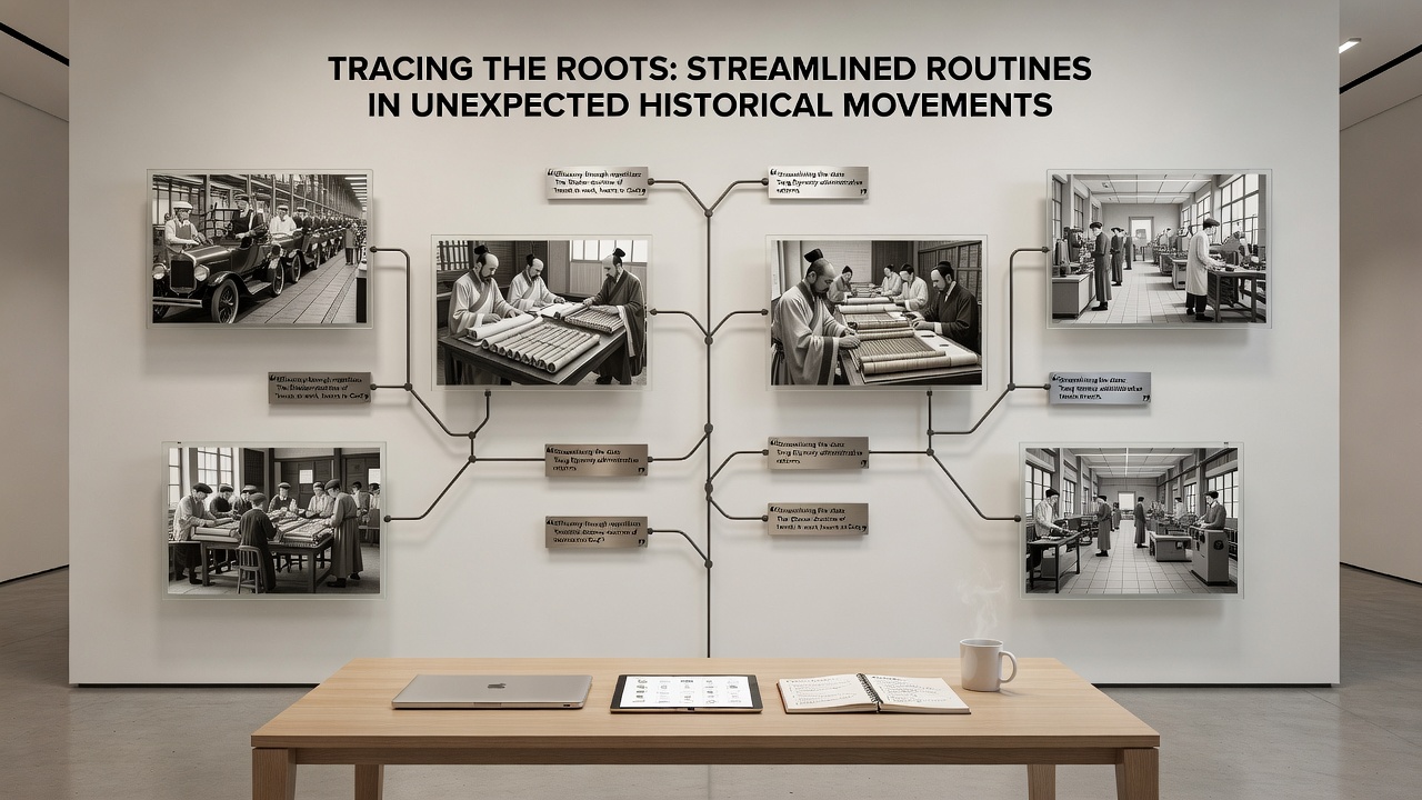 Archival photograph of early 20th century workers following structured shift routines in a manufacturing setting